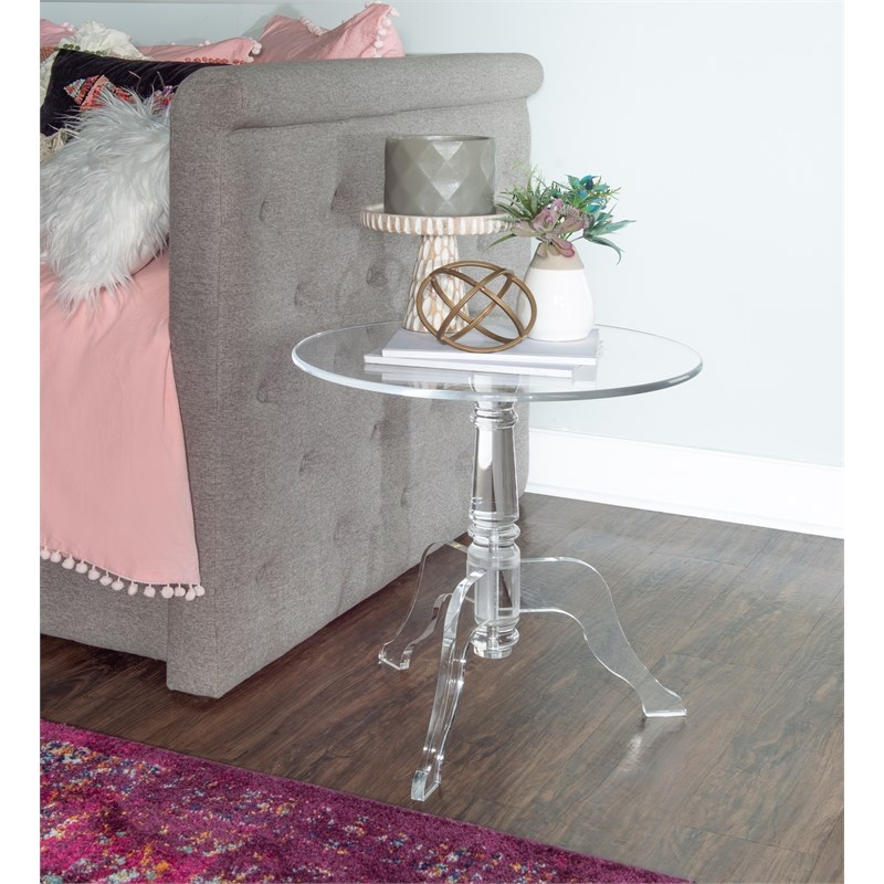Linon Round Tabletop Pedestal Base Acrylic Accent End Table in Clear