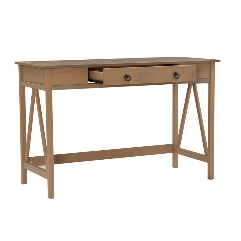Linon Titian Pine Wood One Drawer Desk in Driftwood Brown