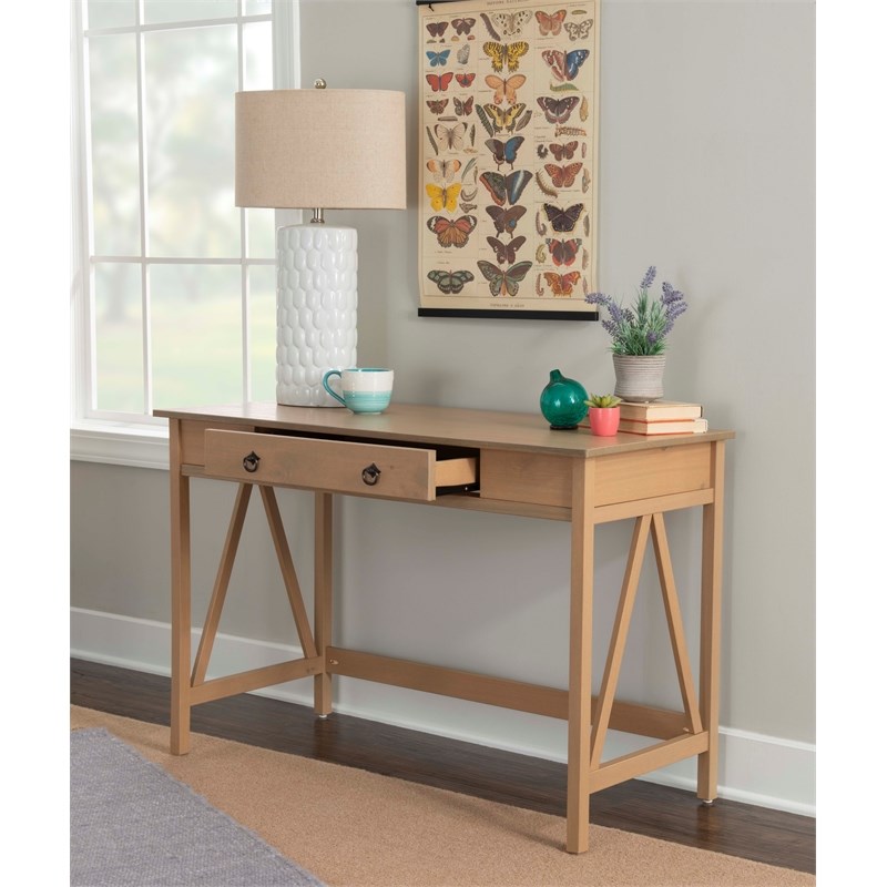 Linon Titian Pine Wood One Drawer Desk in Driftwood Brown