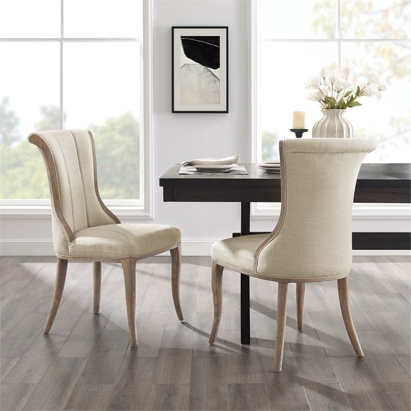 Linon Avalon Wood Flared Back Set of Two Dining Chairs in Beige