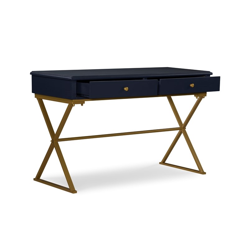 Linon Campaign Two Drawer Metal Desk in Blue