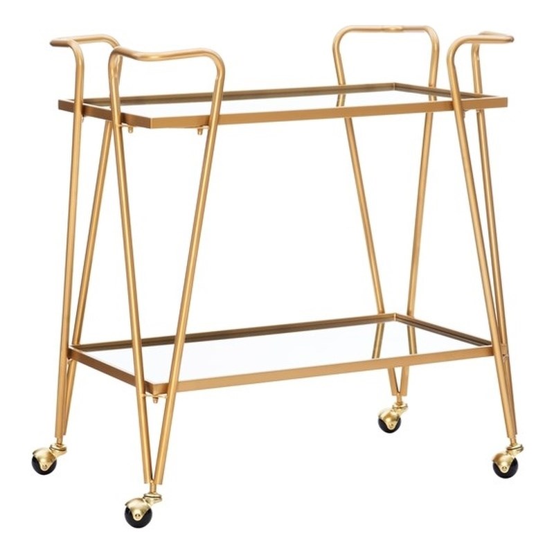 Linon Mia Mid-Century Mirrored Metal Bar Cart in Gold