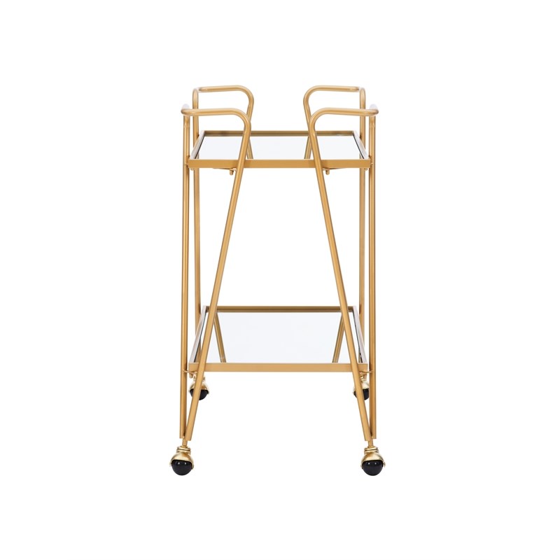 Linon Mia Mid-Century Mirrored Metal Bar Cart in Gold