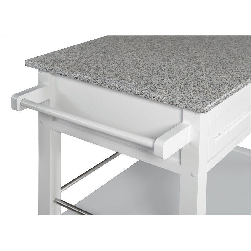 Linon Cameron Wood Granite Top Kitchen Cart in White