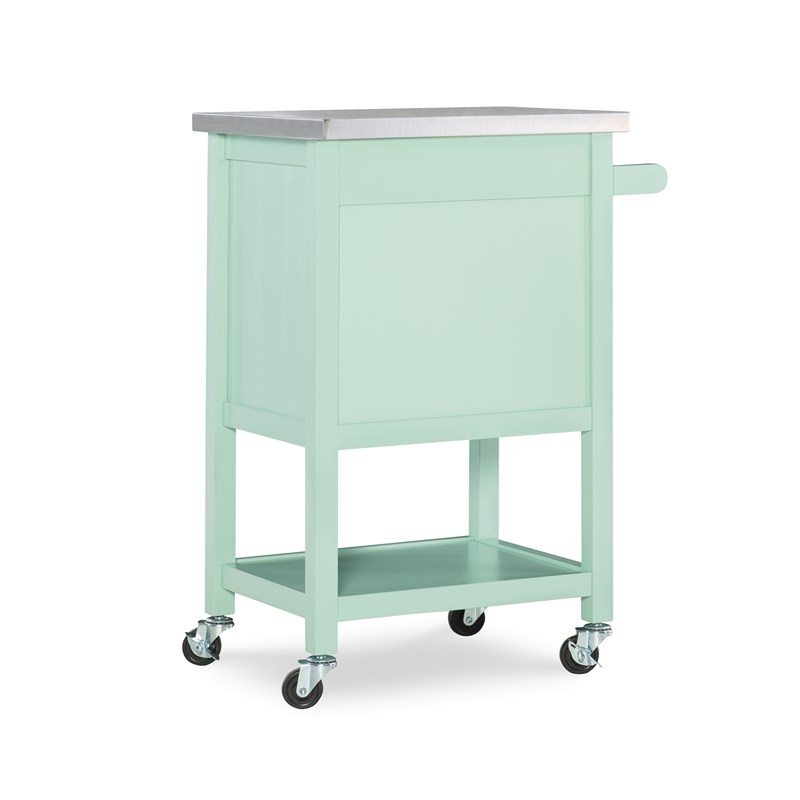 Linon Sydney Wood Steel Top Kitchen Storage and Prep Cart in Green