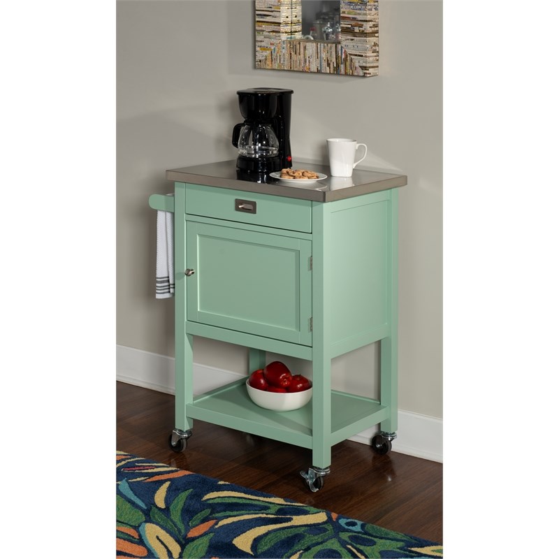 Linon Sydney Wood Steel Top Kitchen Storage and Prep Cart in Green