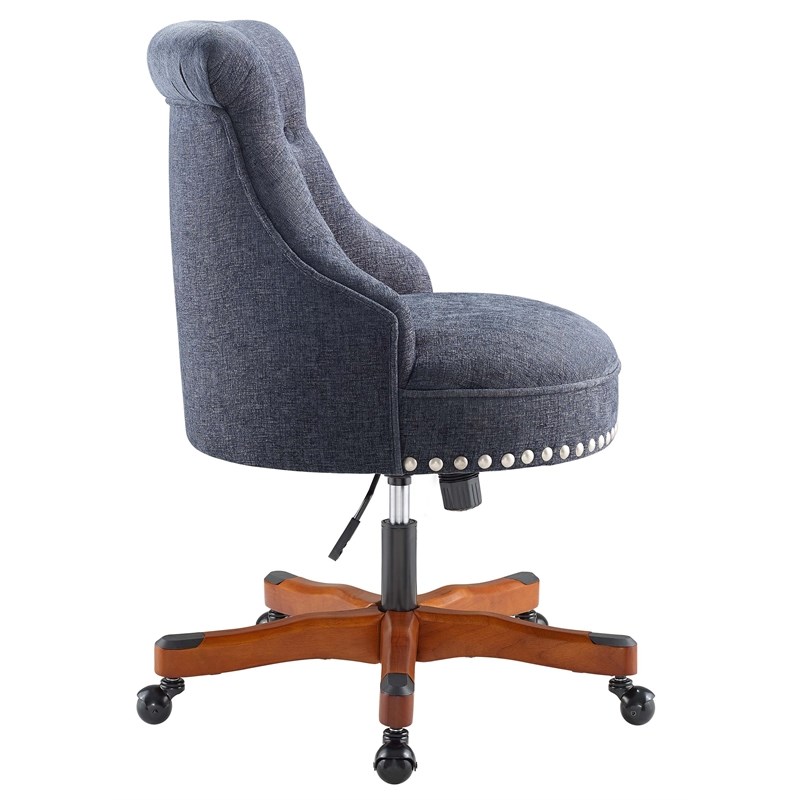 linon sinclair wood upholstered office chair in dark blue ...