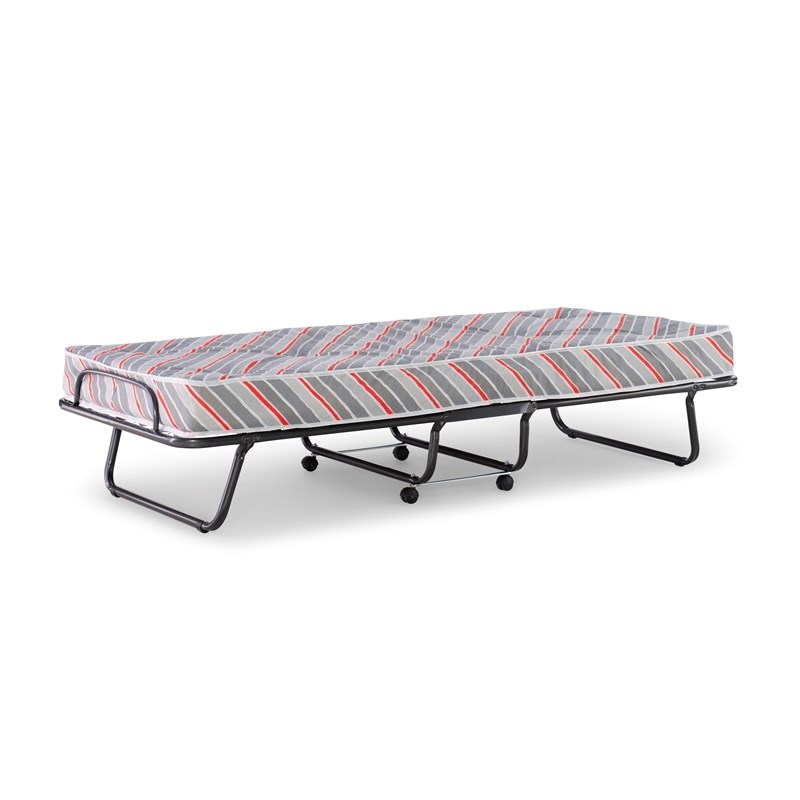 Linon Verona Metal and Fabric Folding Bed with Memory Foam Mattress in Gray