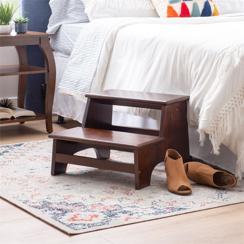 Linon Tyler Wood Bed Step Stool in Espresso