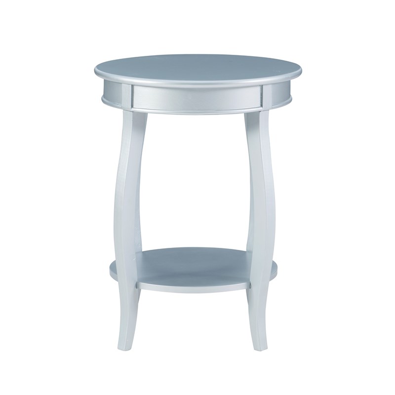 Linon Wren Round Wood End Table with Shelf in Silver