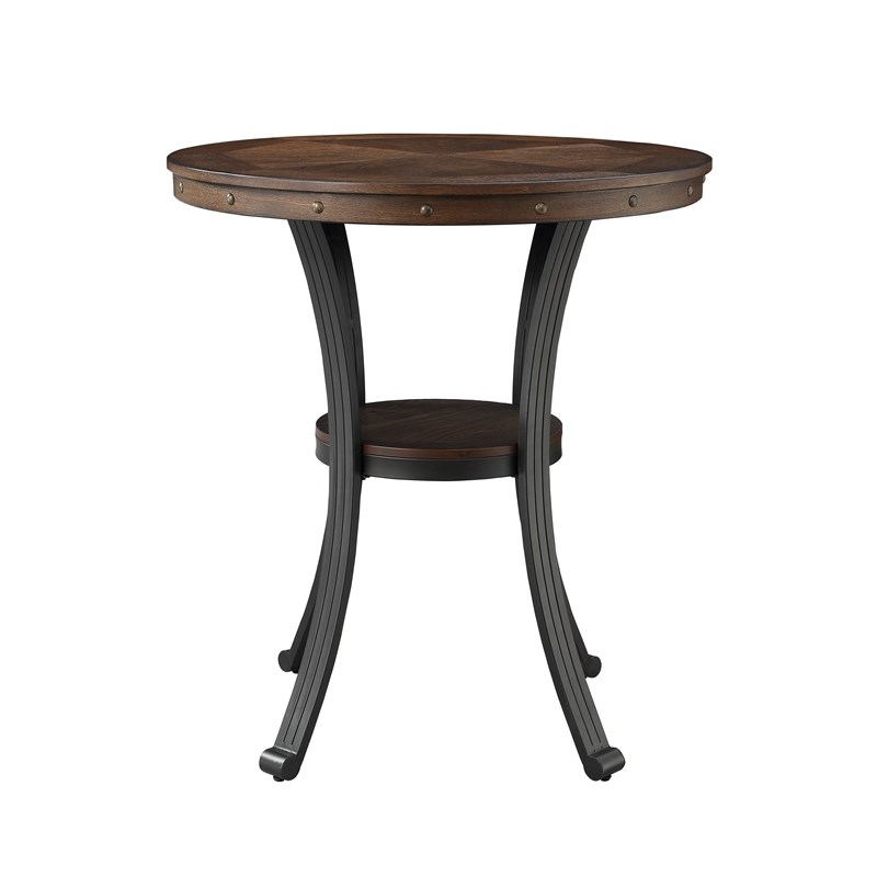 Linon Franklin Metal and Wood Pub Table in Rustic Umber Brown