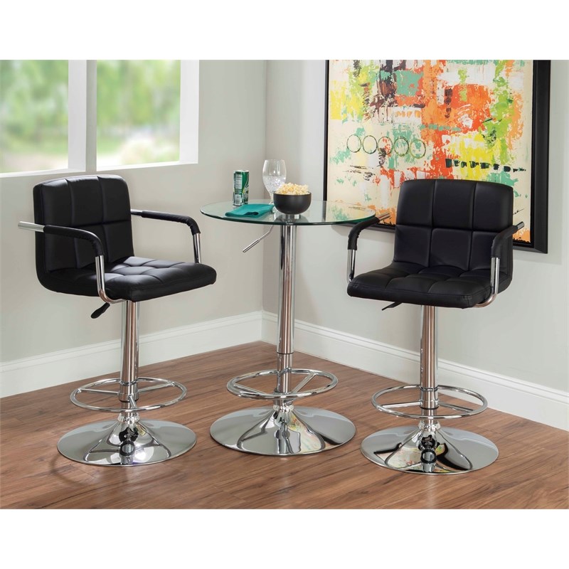 Linon Quilted Back Metal Adjustable Swivel Bar Stool in Chrome and Black