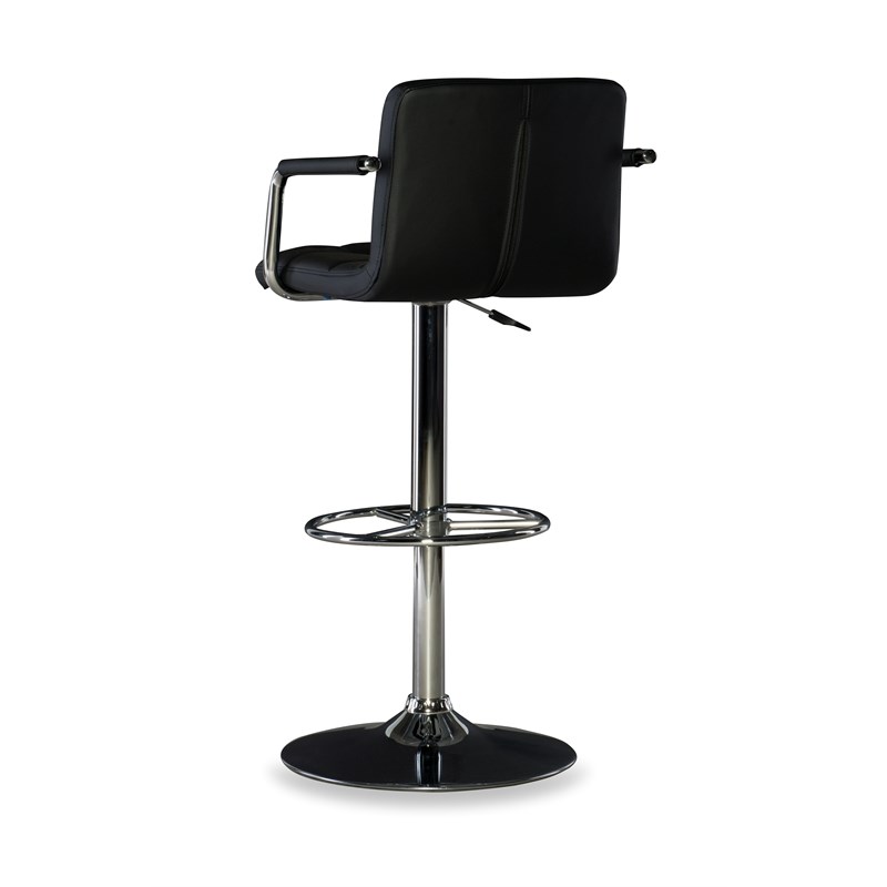 Linon Quilted Back Metal Adjustable Swivel Bar Stool in Chrome and Black