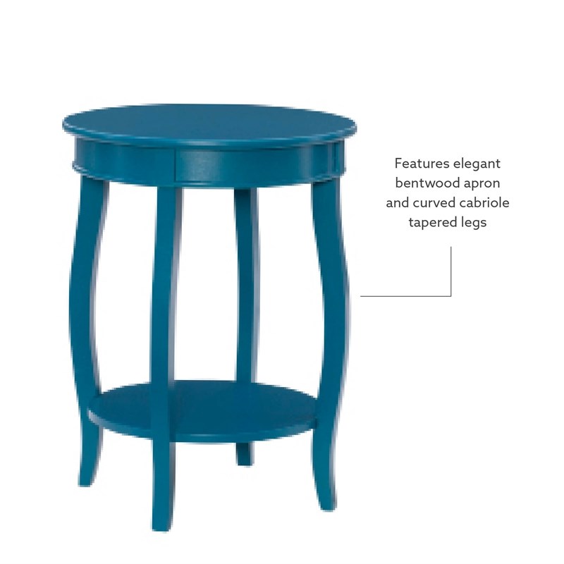 Linon Wren Round Wood End Table with Shelf in Teal Blue