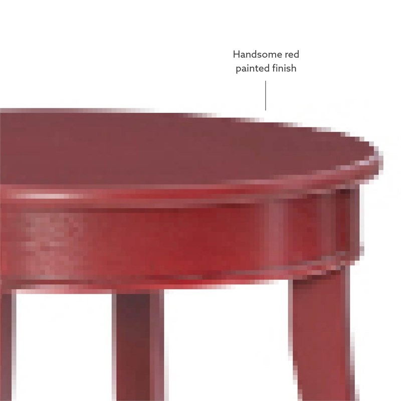 Linon Wren Round Wood End Table with Shelf in Red