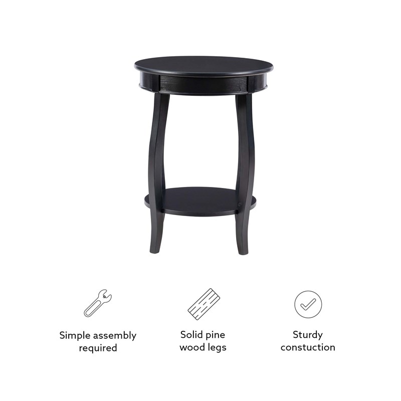 Linon Wren Round Wood End Table with Shelf in Black