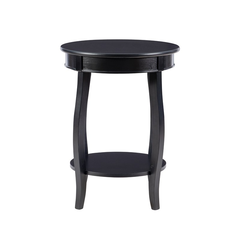 Linon Wren Round Wood End Table with Shelf in Black