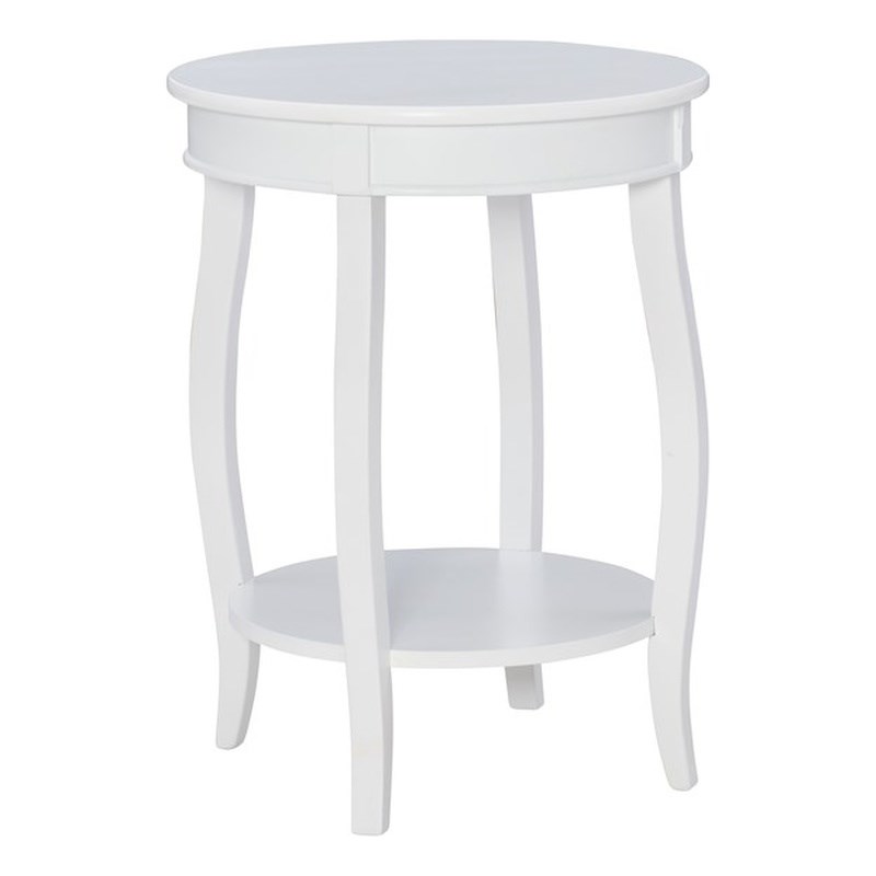 Linon Wren Round Wood End Table with Shelf in White