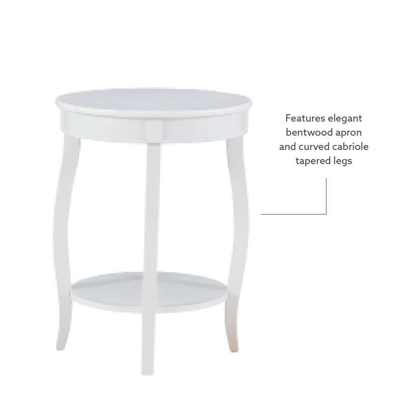 Linon Wren Round Wood End Table with Shelf in White