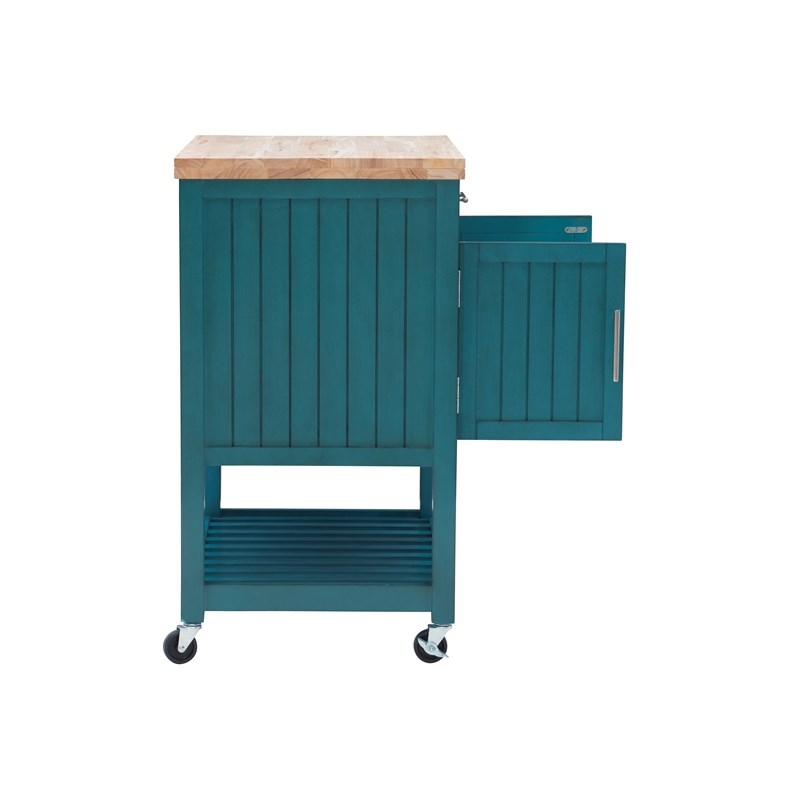Linon Conrad Wood Storage and Prep Kitchen Cart in Teal