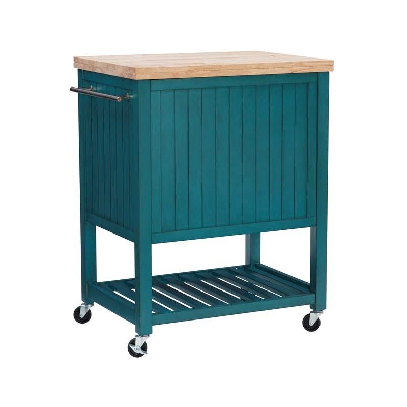Linon Conrad Wood Storage and Prep Kitchen Cart in Teal