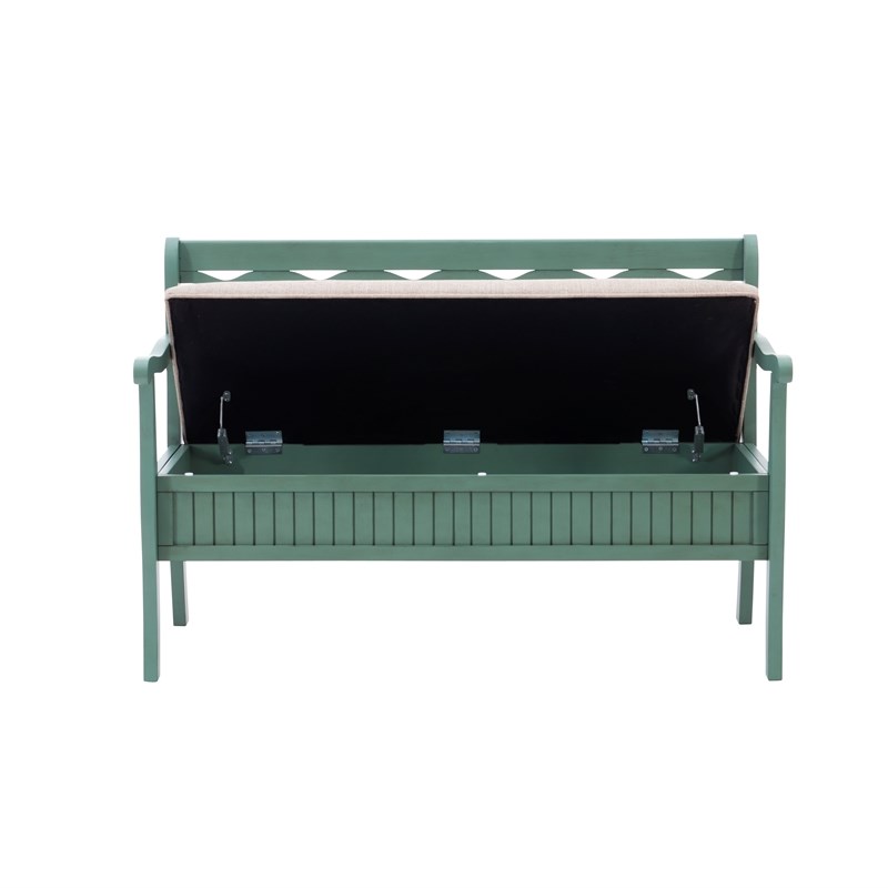 Linon Elliana Wood Storage Bench in Teal Blue