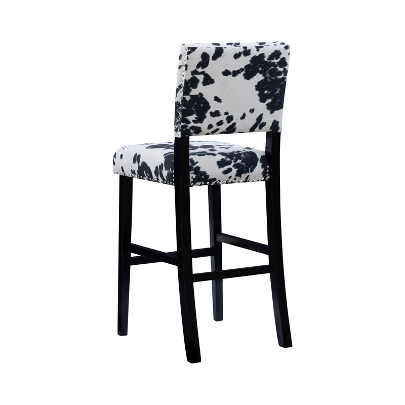 Linon Corey 30" Wood Cow Print Bar Stool in Black Homesquare