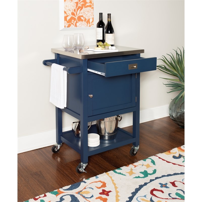 Linon Sydney Wood Kitchen Apartment Cart in Blue