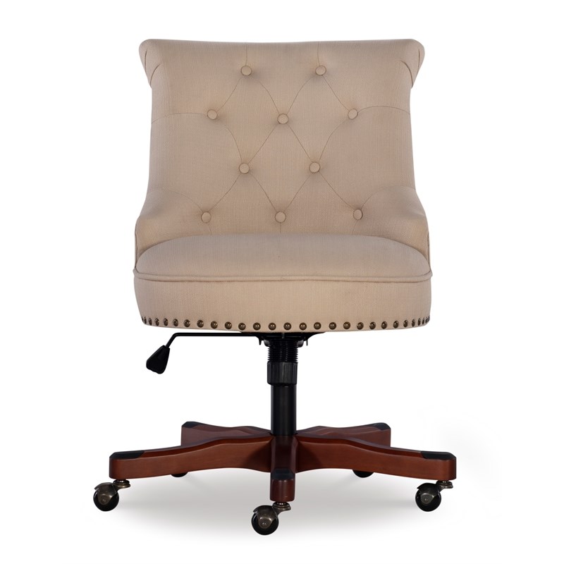 Linon Sinclair Wood Upholstered Office Chair in Beige | Homesquare