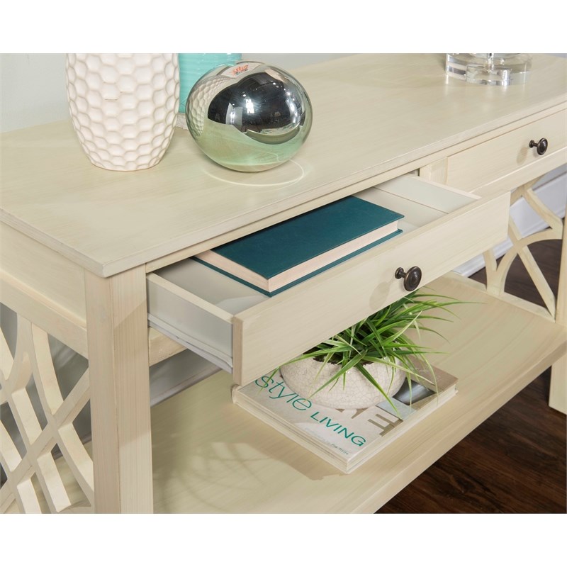 Linon Luster Wood Console Table in Antique White