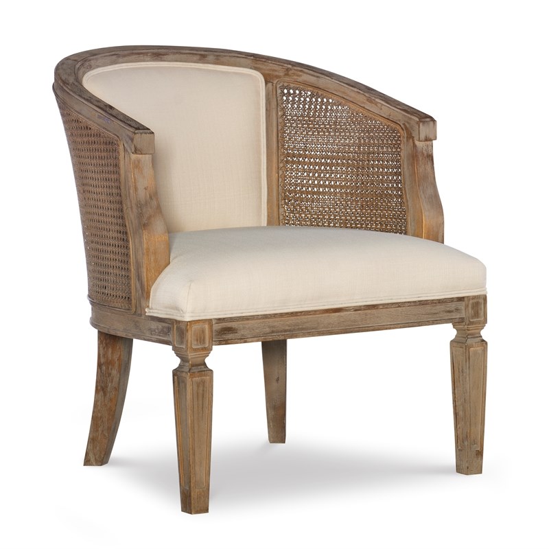 Linon Sandry Wood and Cane Barrel Chair in Brown Homesquare