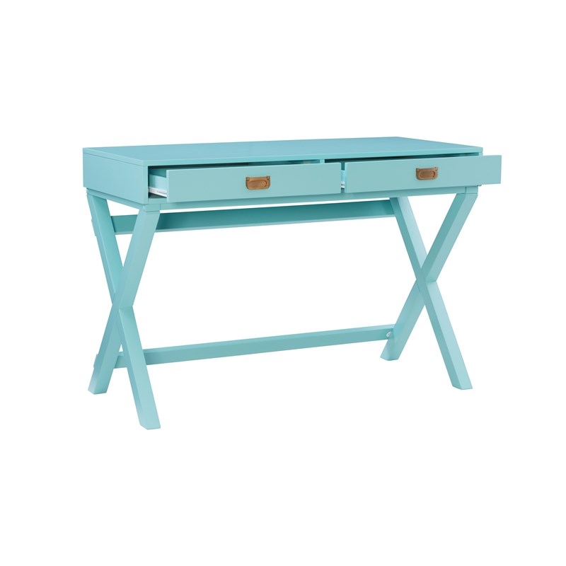 Linon Peggy Wood Two Drawer Writing Desk in Blue