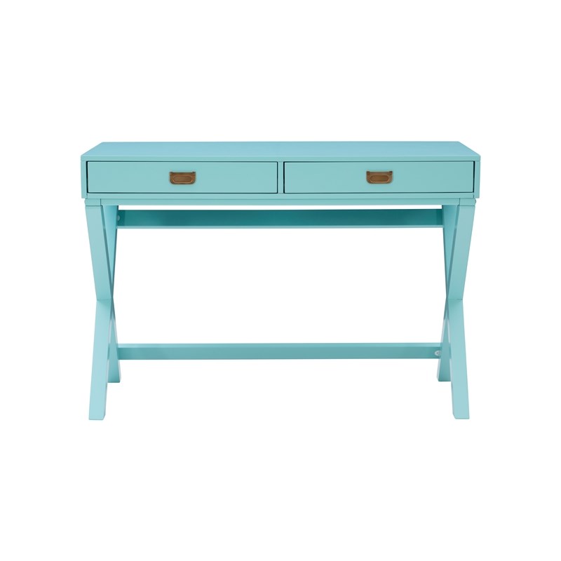 Linon Peggy Wood Two Drawer Writing Desk in Blue
