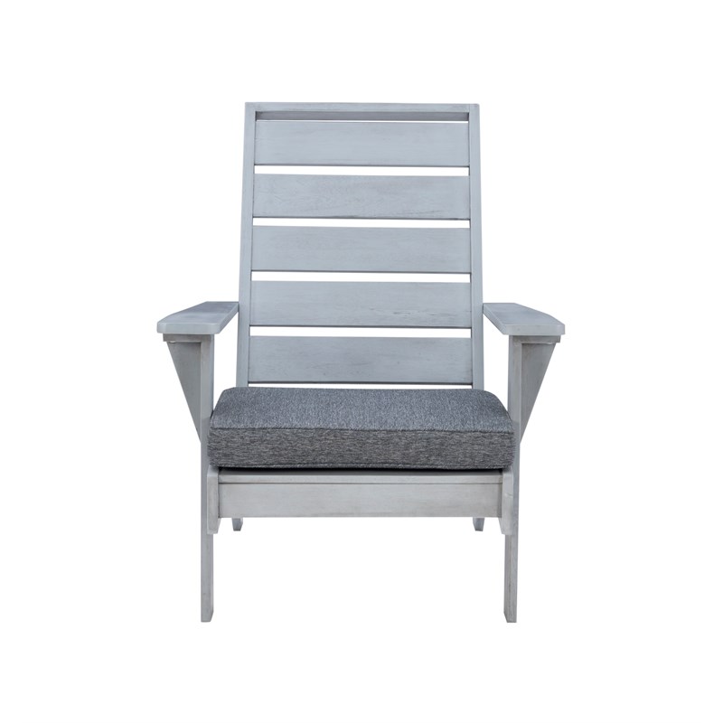 Linon Rey Wood Outdoor Chair with Cushion in Gray