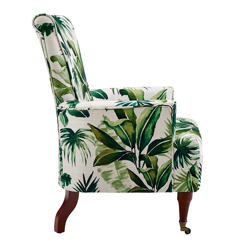Linon Junnell Wood Upholstered Leaf Print Accent Chair in Green