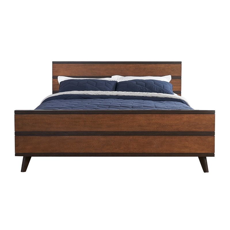 Linon Mid Century Wood Platform Queen Bed in Brown