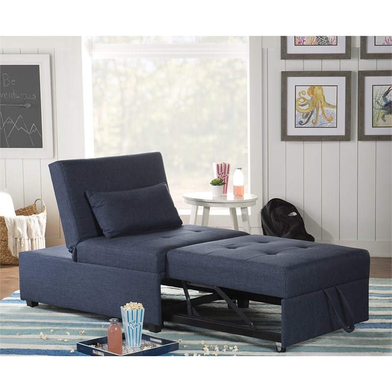 Linon Boone Upholstered Convertible Sofa Bed in Blue | Homesquare