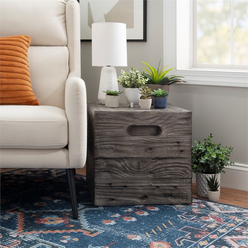 Linon Warner Resin Crate Accent Table in Gray
