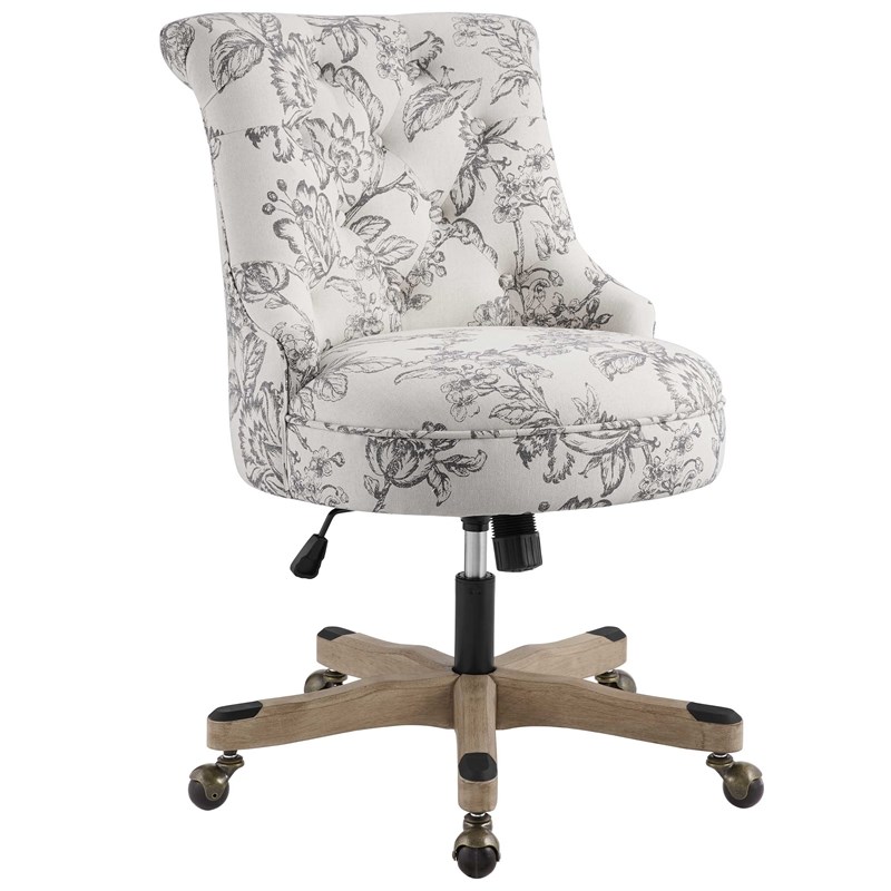 Linon Sinclair Wood Upholstered Office Chair in Floral Gray Homesquare