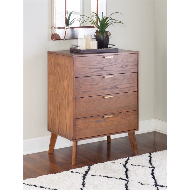 Linon Moore Four Drawer Wood Chest in Walnut