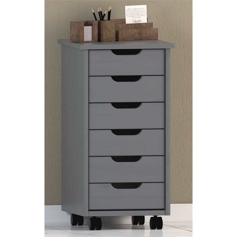Linon Callie Six Drawer Wood Rolling Storage Cart in Gray