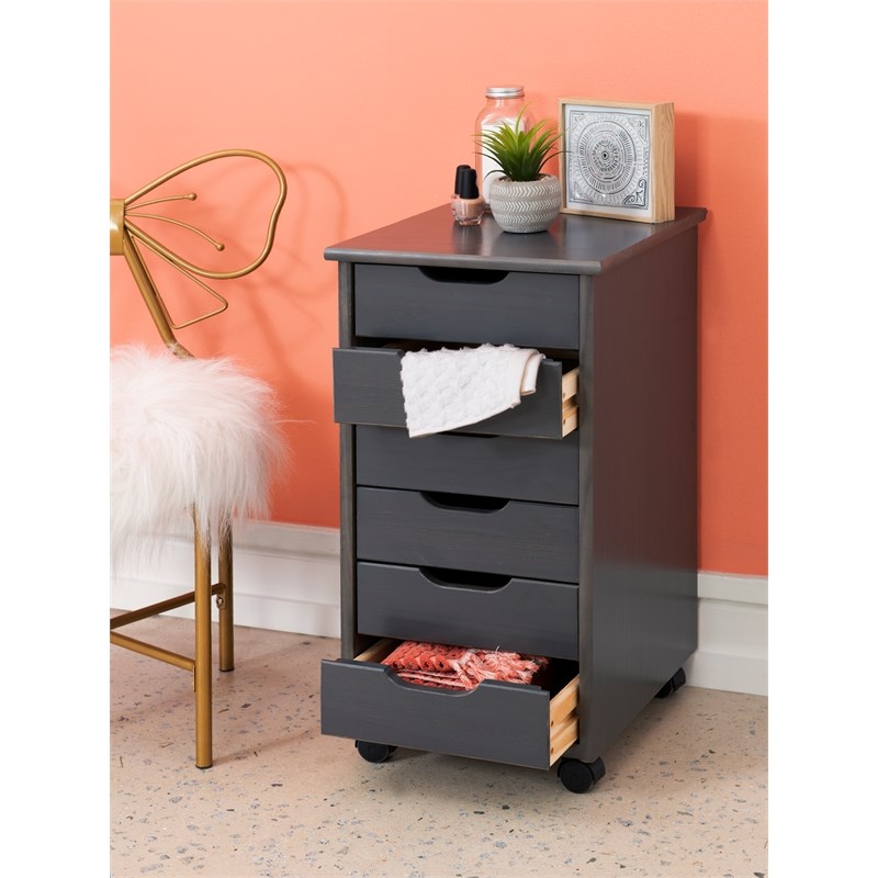 Linon Callie Six Drawer Wood Rolling Storage Cart in Gray