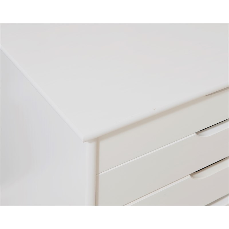 Linon Callie Six Drawer Wide Wood Rolling Cart in White Wash