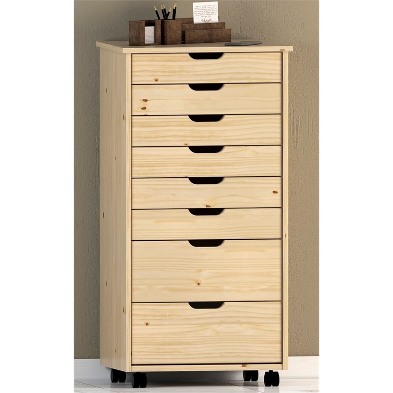 Linon Callie Eight Drawer Wood Rolling Storage Cart in Natural