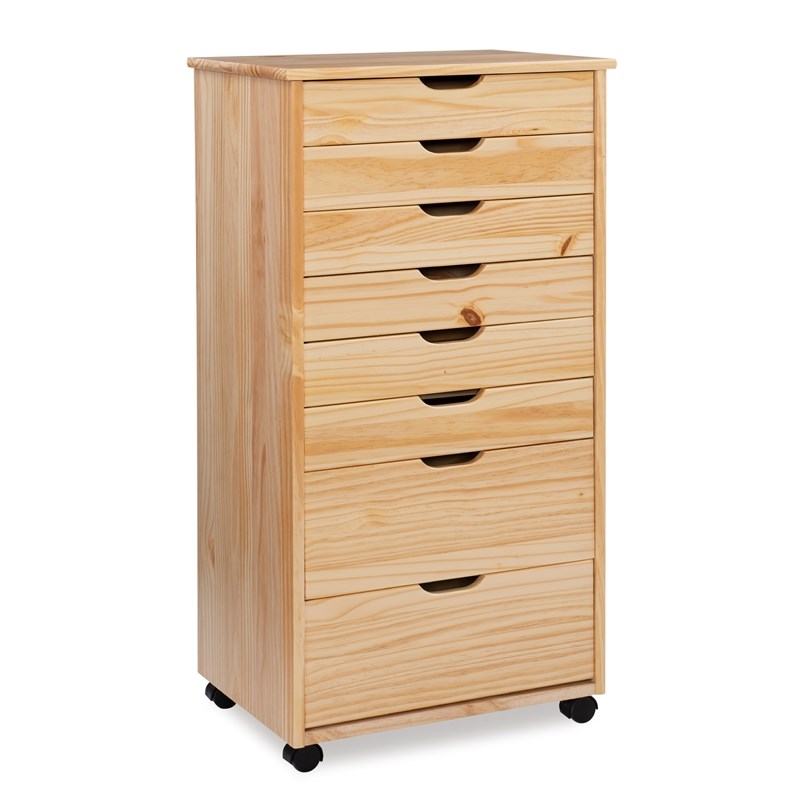 Linon Callie Eight Drawer Wood Rolling Storage Cart in Natural