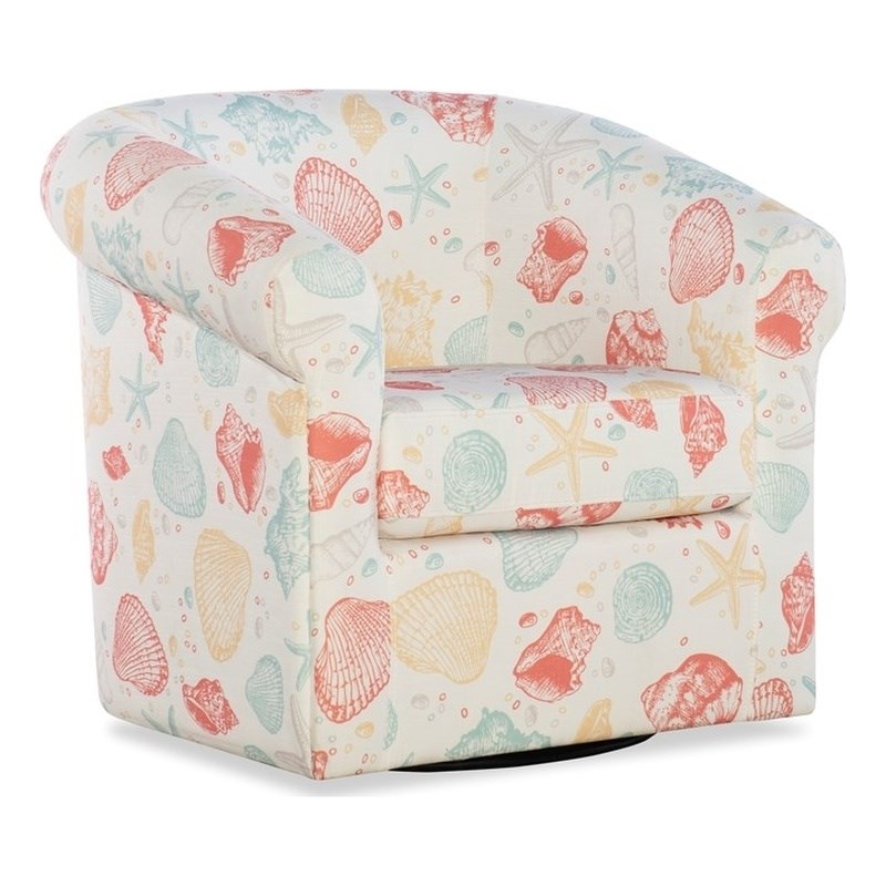 Linon Rhea Swivel Seashell Wood Upholstered Club Chair in Off White