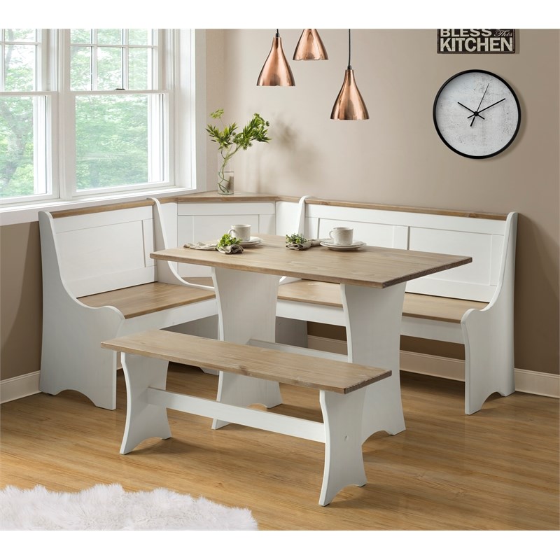 Linon Jackie Dining Nook Set in Antique White