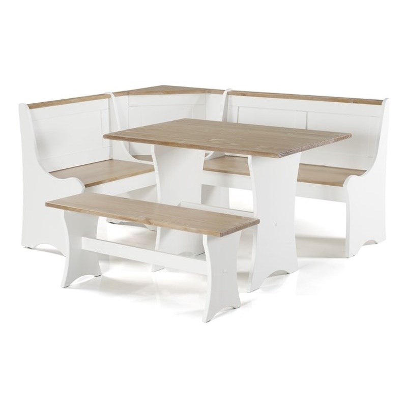 Linon Jackie Dining Nook Set in Antique White
