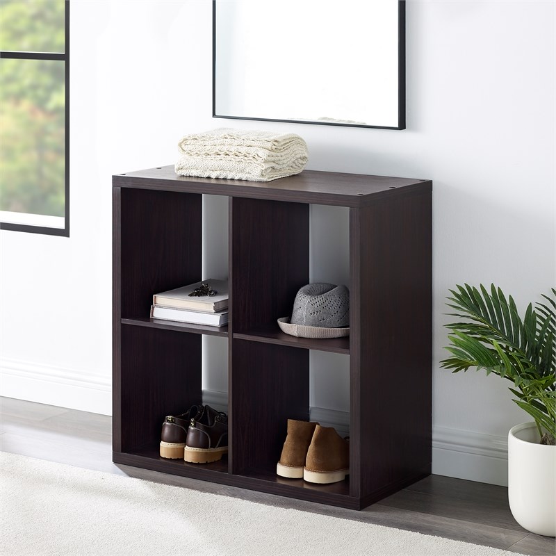 linon lane four cubby wood storage cabinet in espresso - cymx1832