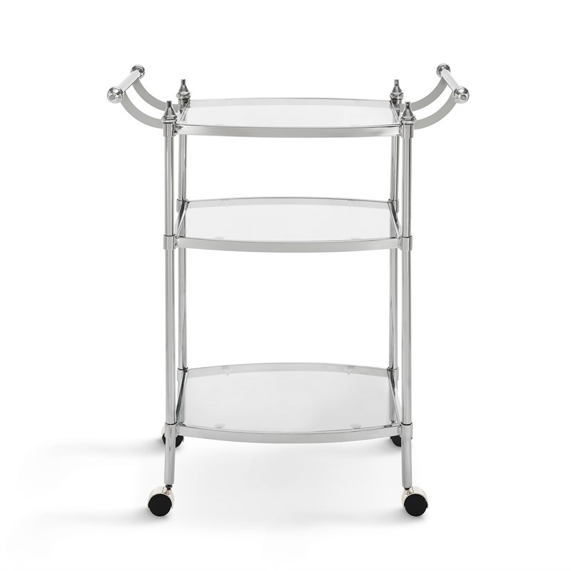 Linon Killian Metal and Glass Bar Storage Cart in Chrome